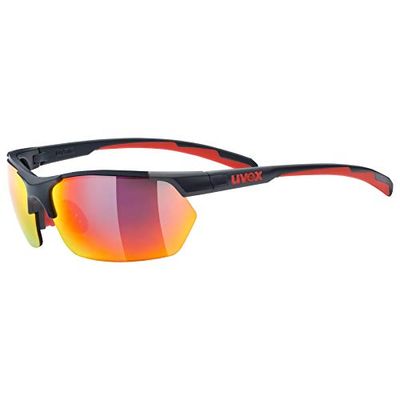 uvex Sportstyle 114, óculos exteriores unissexo, de espelho, incl. Lentes intercambiáveis com filtros de categoria 0, 1 e 3, cinzento vermelho/vermelho, one size