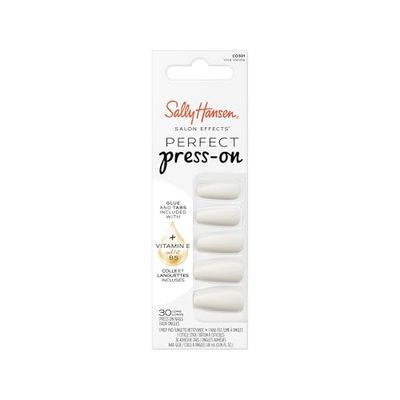 Sally Hansen - Uñas postizas para salón con efectos perfectos prensas, 301 VIVA VANILLA, no daña tus uñas naturales, manicura rápida y fácil, resultado profesional, cápsulas reutilizables.