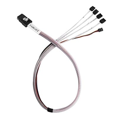 SilverStone SST-CPS03-RE - Mini-SAS SFF-8087 36 broches (cible) vers SATA 7 broches x 4 (boîtier) avec câble à bande latérale (SGPIO), 50 cm