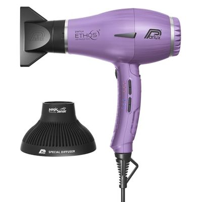 Parlux Ethos® Pack con diffusore Magic Sense, Asciugacapelli Digitale Professionale con Ioni negativi, 9 combinazioni di Velocità e Temperatura, Cavo girevole brevettato, Potente e Leggero, Lilla