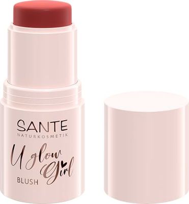 SANTE Naturkosmetik U Glow Girl Blush Stick 01 Peach, naturale fresco, cremoso e leggero, multi-uso per guance, labbra e sopracciglia, vegano, certificato NaTrue, edizione limitata, 6 g