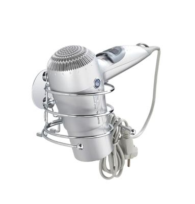 WENKO Turbo-Loc® Föhnhouder voor de badkamer, met kabelhouder, bevestiging zonder boren, van verchroomd staal, 14 x 7,5 x 11,5 cm