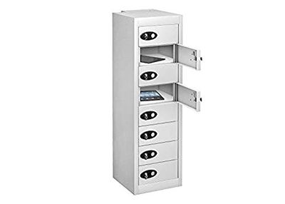 8 Door Tablet Storage LOW Locker, White, Combination Lock