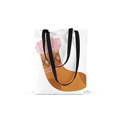 Bonamaison Bolso De Mano Impreso, 100% Algodón, Bolso de la Compra Reutilizable, Bolso De Compras, Ecológico, Plegable, Bolso de Tela de Lona con Asas Negras, 48x55 Cm - Fabricado en Turquía