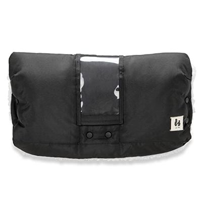 hauck Protege Main Poussette, Landau et Remorque Velo - Moufle Poussette avec Poche Téléphone Portable Écran Tactile, en Doux Polaire Peluche, Imperméable, Facile à Fixer - Noir