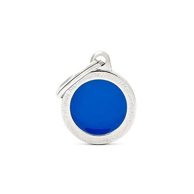 My Family Medaglietta per Cane Personalizzata Made in Italy, Cerchio Piccolo Blu, Targhetta Cane con Incisione Gratis, Smaltata a Mano in Metallo, Collezione Classic, 21x26 mm