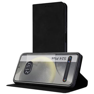 Custodia a libro in ecopelle con porta carte di credito per Samsung Galaxy S24+ Plus 5G, colore nero