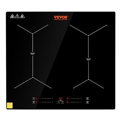 VEVOR Placa de Inducción Eléctrica 4 Fuegos Vitrocerámica 6800 W Placa de Inducción Empotrada 61 Cm con Control Táctil 9 Niveles de Calor Apagado Automático para Olla de Hierro, Acero Inoxidable