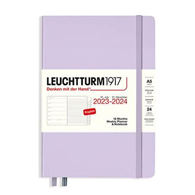 LEUCHTTURM1917 367682 Weekly Planner & Notebook Medium (A5) 2024, 18 mesi, Lilac, English