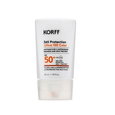 Korff 365 Protection - Ultra 100 Color Face Fluid SPF50+, mycket högt solskydd för känslig hud, 40 ml