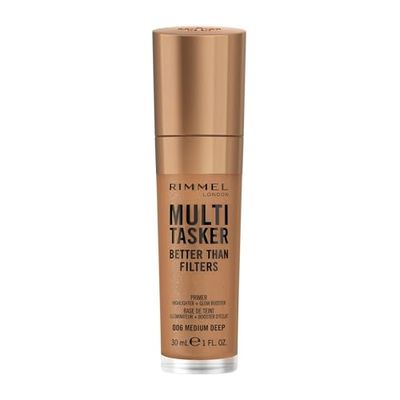 Rimmel Multi-Tasker Better Than Filters, 006 Medium Deep, Primer, Glow Booster e Illuminante, Formula Vegana, Leggera, Antietà, Pigmenti che Riflettono la Luce, Maxi Applicatore Soft-Touch, 30ml (1oz)