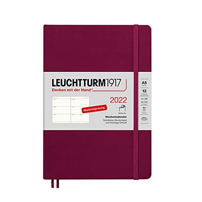 LEUCHTTURM1917 363607 Weekly Calendar 2022 Softcover Medium (A5), 12 Months, Port Red, German