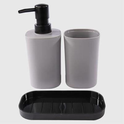 La Briantina Set de Salle de Bain 3 pièces – Distributeur de Savon, gobelet Porte-Brosse à Dents et Porte-Savon – Design Minimaliste, élégant et Polyvalent – 15 x 7,5 x 17,5 cm