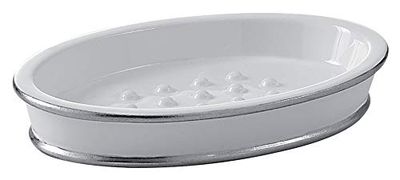 Gedy Olimpia Soap Dish, Resin, blanco-plata, 9.5 x 13.8 x 2.2