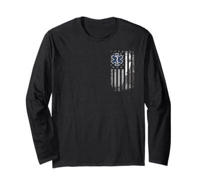 EMS EMT Paramedic American Flag Emergency Medical Gifts Men Long Sleeve T-Shirt