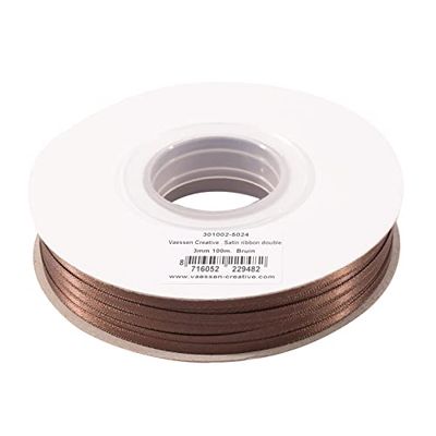 Vaessen Creative satinband, brun, 3 mm x 100 m dubbelsatinband, band, dekorband, presentband, tygband för bröllop, dop och födelsedagspresenter