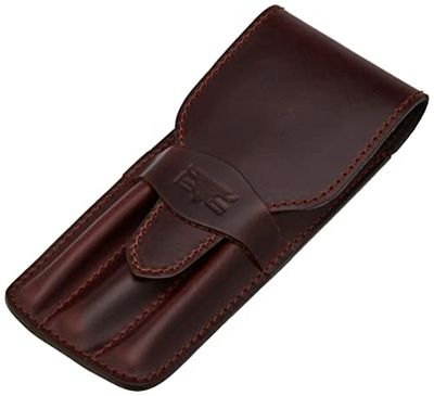 MIKA 28057202 - Pennenetui van echt leer/zadelleer, pennenetui voor 3 pennen en schrijfgerei van alle soorten, voor balpen en vullers, etui voor schrijfgerei in bruin, leren etui ca. 17 x 7 x 2 cm,