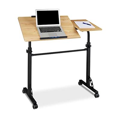 Relaxdays 10020807 Table ordinateur portable hauteur réglable roues table bout de canapé lit bois- jaune - HxlxP : 110 x 100 x 50 cm
