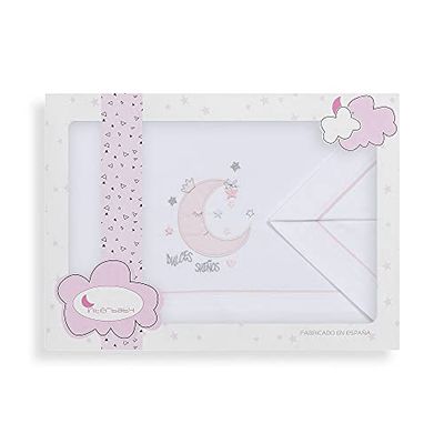Parure de Draps pour Bercau 3Pcs (60x120 cm) - Modèle Luna Universo Blanc et rose