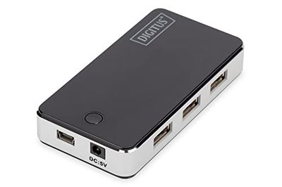 DIGITUS Concentrateur USB - 7 ports - USB 2.0 - 7x USB-A - 480 Mbit/s - 1x USB-B mini - câble USB-A vers mini USB-B et adaptateur secteur inclus - Plug & Play - noir