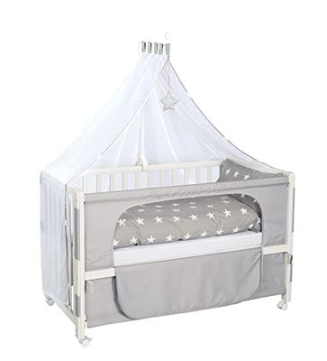 roba Lit Cododo Complet 60 x 120 cm Little Stars Blanc avec 4 Roues à Freins - Équipements Inclus - Hauteur Réglable à 6 Niveaux