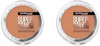 Maybelline Powder Foundation, Long-lasting 24H Wear, Medium to Full Coverage, Transfer, Water & Sweat Resistant, SuperStay 24H Hybrid Powder Foundation, 60 (Pack of 2)