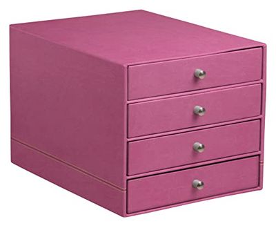 RHODIA 194581C - Organizador de archivos de 4 cajones fucsia - 24,8 x 32,7 x 22,8 cm - Pespuntes naranjas - Exterior de piel sintética - Organización de oficina y almacenamiento de diseño