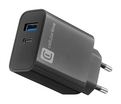 Cellularline - Caricabatterie MULTIPOWER PD 32 W con due porte: USB-C e USB-A - Dotato di Tecnologia Device Detect:riconosce il telefono connesso ed eroga la Carica Corretta - Massima Sicurezza - Nero