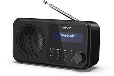 Sharp DR-P420(BK) Radio Digital portatil Tokyo Dab+, Dab y FM con RDS, BT 5.0, USB o Pilas, Mini Jack, Antena telescópica, búsqueda automática, 20+20 memorias, Hora y Fecha Auto, Alarma, Negro