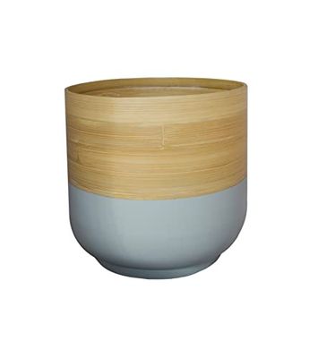 Ivyline Round Bamboo Bowl Planter in Grey - Lightweight, Stylish, Durable & Waterproof - Decorative Natural Finish Indoor Flower Pot - H20cm x D23cm