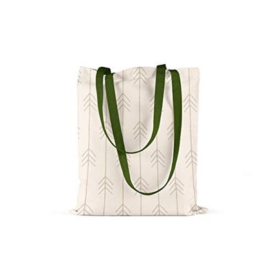 Bonamaison, 100% Algodón Bolso De Mano Impreso, Bolso de la Compra Reutilizable, Bolso De Compras, Ecológico, Plegable, Bolso de Tela de Lona con Asas Verdes, 34X40 Cm - Fabricado en Turquía