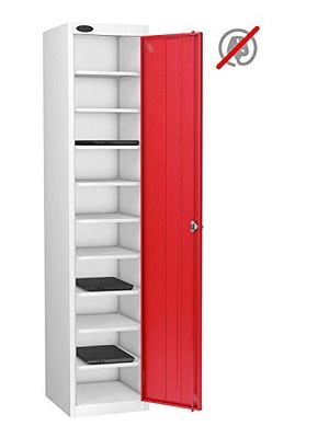 Single Door 10 Shelf MEDIA Storage Locker, Red, Hasp Lock