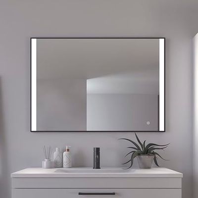 Loevschall Libra fyrkantig spegel med belysning | LED-spegel med touch-brytare 1 000 x 700 | badrumsspegel med LED-belysning | justerbar badrumsspegel med belysning