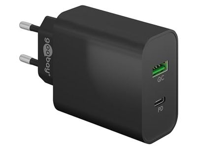 Goobay 61755 Dual Port USB C Caricatore 45W PD Universal USB Alimentatore Adattatore Spina di Ricarica Fast Charger Samsung S22 iPhone 14 Nero