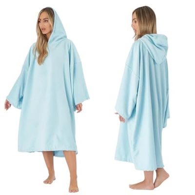 Brentfords Poncho de Toalla para Adultos, con Capucha, Grande, para baño, Surf, Playa, Absorbente, de Microfibra Seca, para Hombres y niños, de Secado rápido, Azul Cielo