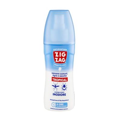 ZIG-ZAG lozione antizanzare corpo, Repellente zanzare zecche tafani, Inodore, 100 ml