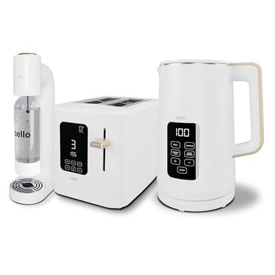 White 800W 2 Slice Toaster, 1.7L 3000W Digital Kettle, Sparkling Water and Soda Maker | Digital Control Panel with Countdown Timer, BPA-Free Auto Shut-off Electric Temperature Control Kettle