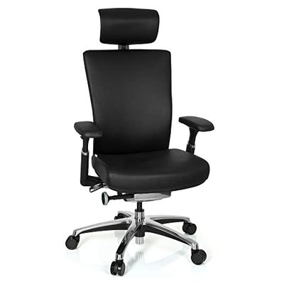 hjh OFFICE 657604 Silla de Oficina Nova Cuero Negro, Silla giatoria, ergonomica, apoyabrazos Ajustables, con apoya Cabezas