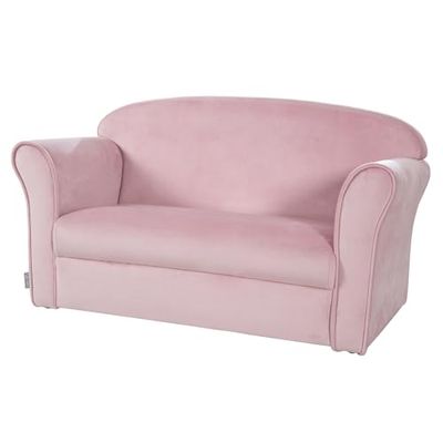 roba Barnsoffa Lil Sofa med armstöd för flickor och pojkar - Bekväm barnsoffa - Sammetstyg, rosa - Sittmöbel för baby- & barnrum
