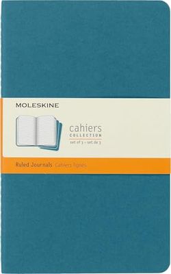 Moleskine Cahier Journal, Ensemble de 3 Carnets avec Pages Lignées, Couverture en Carton et Couture Coton Visible, Taille Grand Format 13 x 21 cm, 80 Pages, Couleur Vert d'eau
