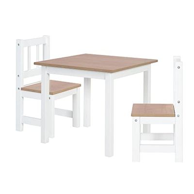 roba Ensemble Table et 2 Chaises Enfants Woody - Plateau et assises en Aspect Bois - Résistants aux Rayures - pour Filles et Garçons de 2 Ans et Plus - Blanc