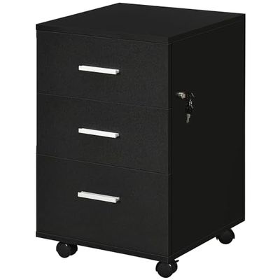 Vinsetto Bureaubox op wielen, 3 laden, afsluitbaar, 40 x 40 x 61,5 cm, zwart