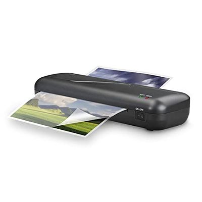 Hama 00050560, Laminatrice 4 in 1 per fogli A4, 20 buste di 4 tipi, taglierina, righello/goniometro, Nero