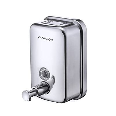 VANNSOO Distributeur de Savon Mural Commercial en Acier Inoxydable avec Pompe à Liquide antirouille, Anti-Fuite, pour Salle de Bain (500 ML)