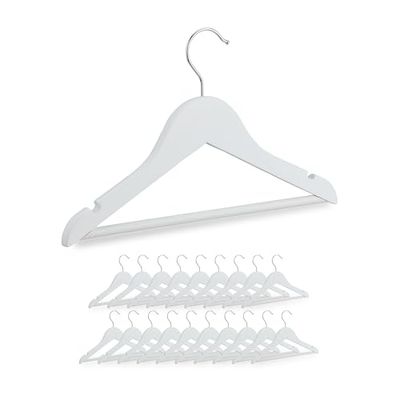Relaxdays Cintres pour Enfants, Lot de 20 pièces, en Bois, Crochet pivotant, entretoise & encoches, Blanc