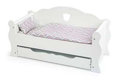 Small Foot 12024 Wooden Doll's Day Bed with Mattress, Colourful Blanket and Pillow with Drawer, from 3 Years