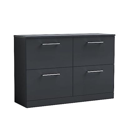 nuie ARN1433W2 Arno Floor Standing 4 Drawer Vanity Unit & Worktop, 1200mm, Soft Black