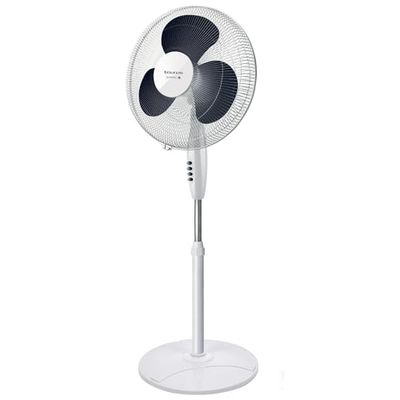 Taurus Greco 16CR Pure staande ventilator, 40 W, ronde bodem, oscillatiesysteem, verstelbare helling, 3 vleugels, 3 snelheden, in hoogte verstelbaar van 110-125 cm, gemakkelijk te reinigen