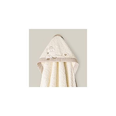 Capa de baño para bebés · CORAZÓN AMOROSO en beige · 1x1 m · 100% ALGODÓN