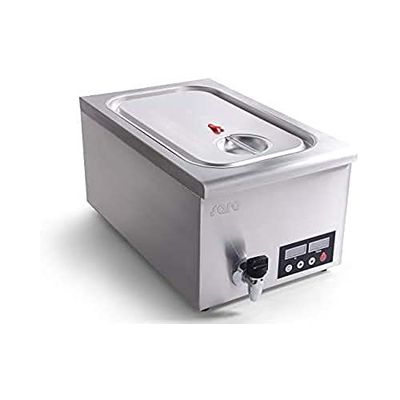 Saro Sous-Vide Garer Modell SALERNO Vakuumgarer Dampfgarer (Einstellbare Zeit-/ Temperaturstufen, Umwälzpumpe, Ablasshahn, Trenngitter, universell steckbares Gestell, 11-22l, digitales Display) silber